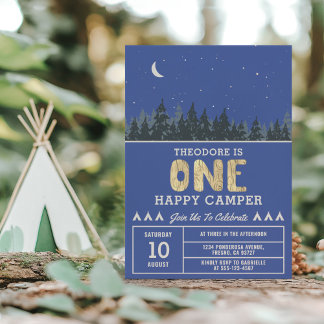 Invitation One Happy Camper Under the Stars Starry Night 1st