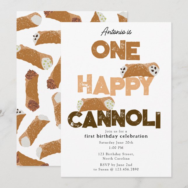 Invitation One Happy Cannoli Invite 1st  First Birthday Cute (Devant / Derrière)