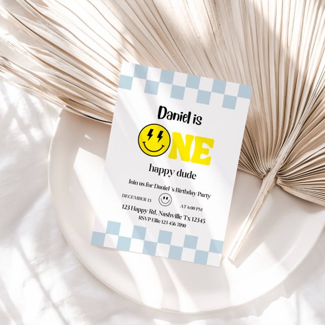 Invitation One Happy Dude 1st Birthday Boy Party - Cute & Fun (Créateur téléchargé)