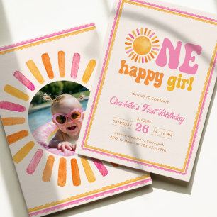 Invitation One Happy Girl Sunshine 1er Anniversaire 