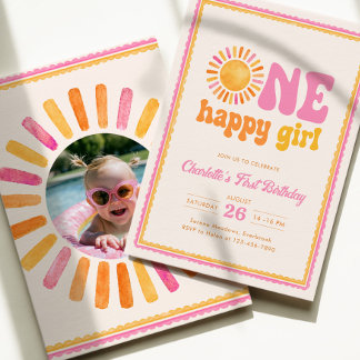 Invitation One Happy Girl Sunshine 1er Anniversaire 