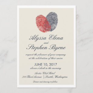 Invitation One Heart One Love Fingerprint Mariage moderne