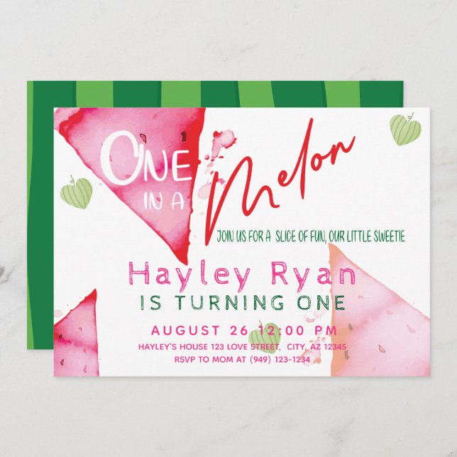 Invitation One In a Melon 1er anniversaire (Devant / Derrière)