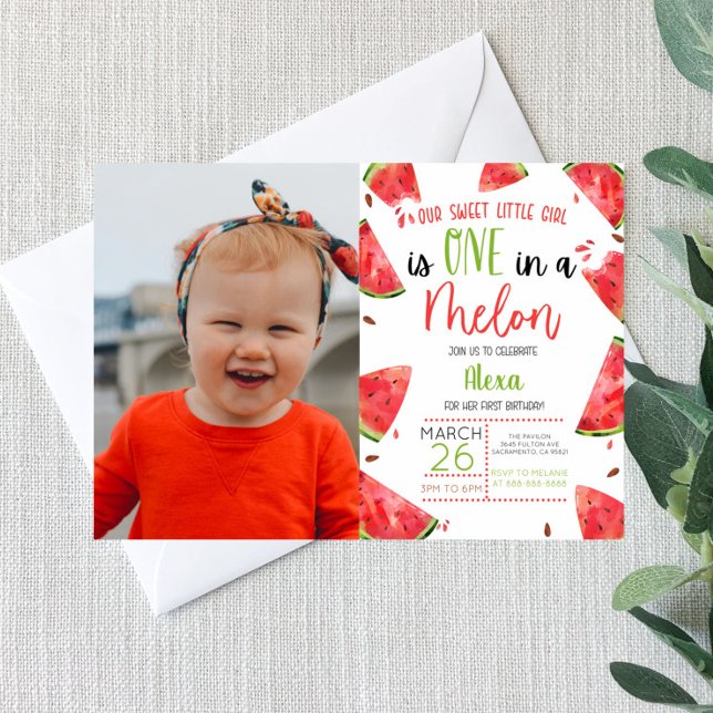 Invitation One In A Melon 1er Anniversaire Fête Watermelon (Créateur téléchargé)