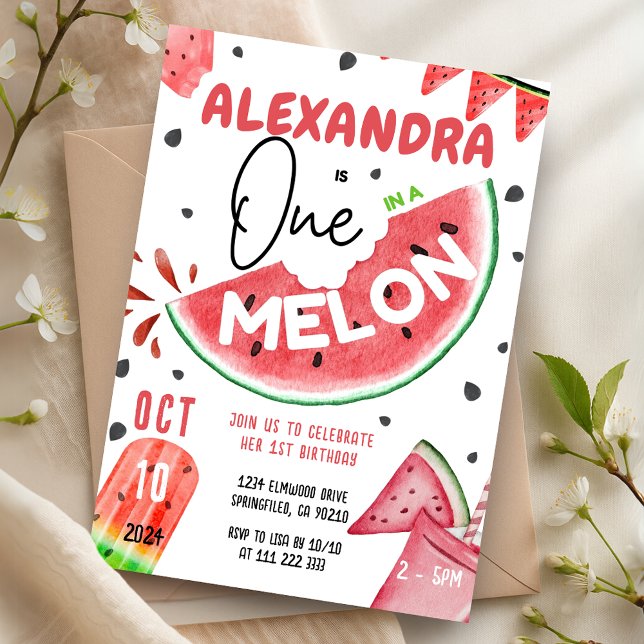 Invitation One in A Melon 1st Watermelon Girl Birthday (One in A Melon 1st Watermelon Girl Birthday Invitation)