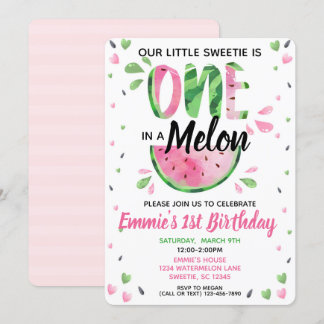 Invitation One in a Melon Little Girl First Birthday Invitati