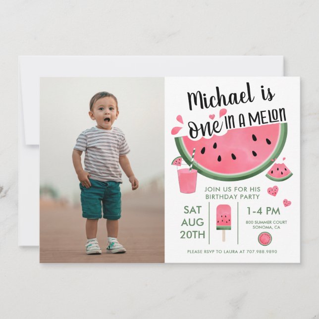 Invitation One In A Melon Photo Anniversaire du garçon (Devant)