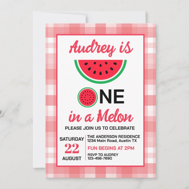 Invitation One In a Melon Watermelon Anniversaire (Devant)
