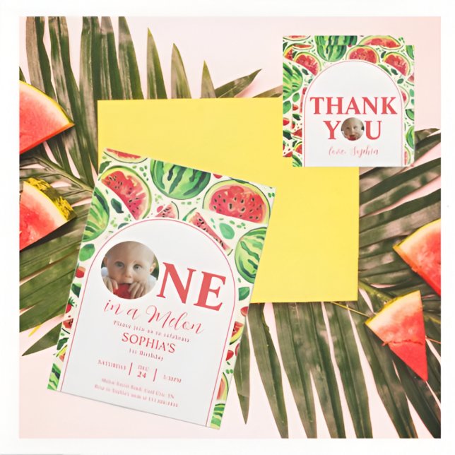 Invitation One In A Melon Watermelon Baby Photo 1er anniversa (Créateur téléchargé)