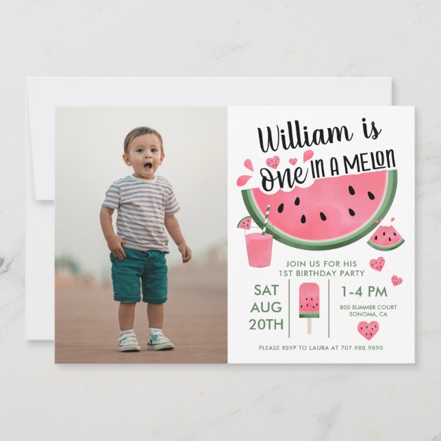Invitation One In A Melon Watermelon Boy's 1st Birthday (Devant)