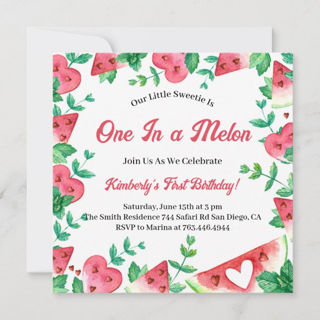 Invitation One In A Melon Watermelon Été 1er anniversaire (Devant)