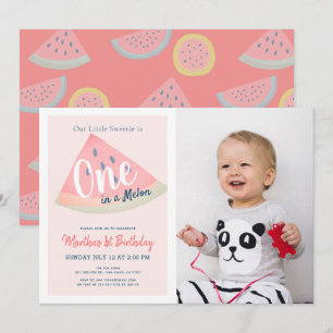 Invitation One in a Melon Watermelon Pink Photo 1er anniversa