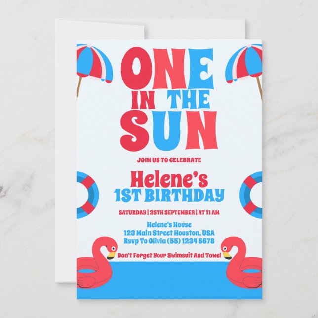 Invitation One In The Sun Tropical Beach Girl 1er anniversair (Devant)