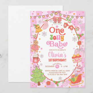 Invitation ONE jolly babe Christmas girl 1st birthday invite.