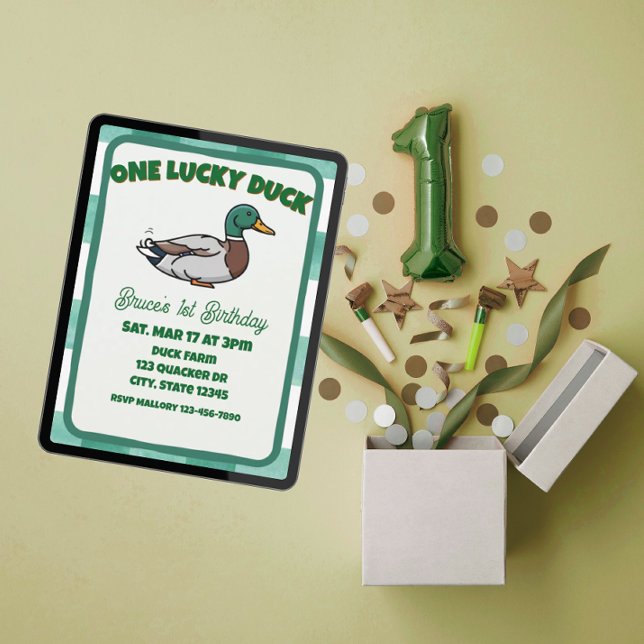 Invitation One Lucky Duck, Mallard Green 1st Birthday (Créateur téléchargé)