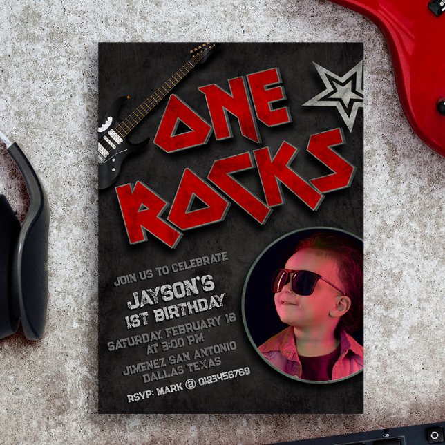 Invitation One Rocks Anniversaire avec photo (Créateur téléchargé)