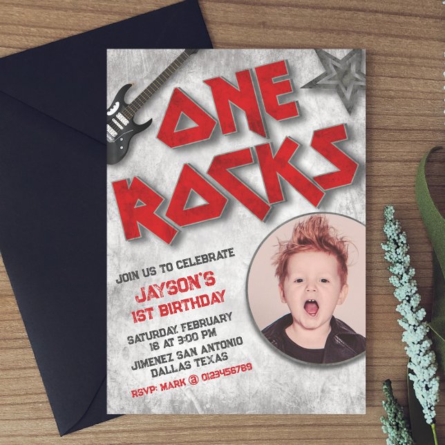 Invitation One Rocks - Une année déchaînée avec photo (Créateur téléchargé)