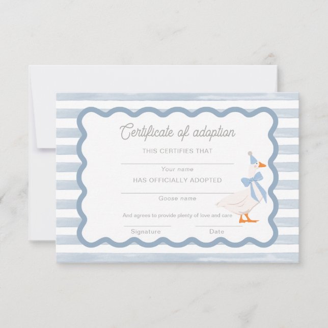 Invitation One Silly Goose 1st Birthday Adoption Certificate (Devant)