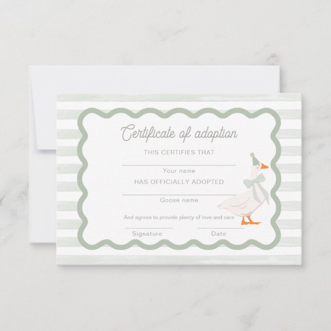 Invitation One Silly Goose 1st Birthday Adoption Certificate (Devant)
