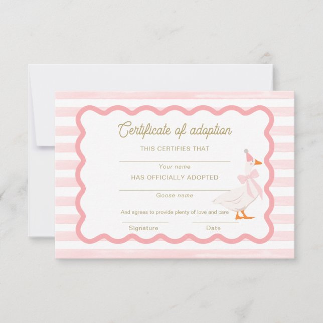 Invitation One Silly Goose 1st Birthday Adoption Certificate (Devant)