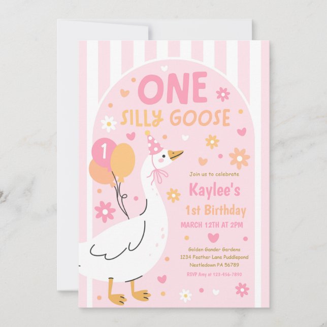 Invitation One Silly Goose 1st Birthday Party Spring Birthday (Devant)
