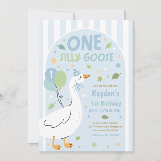 Invitation One Silly Goose 1st Birthday Party Spring Birthday (Devant)