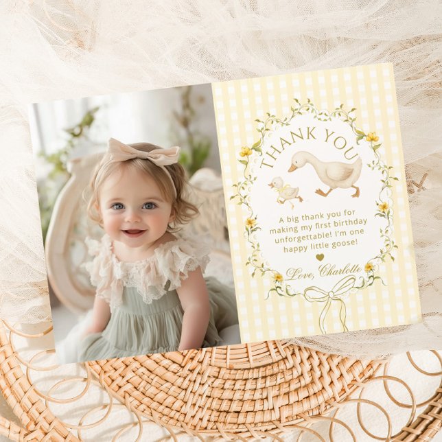 Invitation One Silly Goose Birthday Photo Thank you card (Créateur téléchargé)