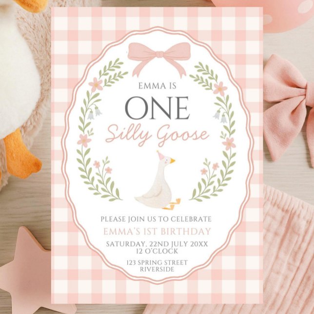 Invitation One Silly Goose First Birthday Invitation, Editabl (Créateur téléchargé)