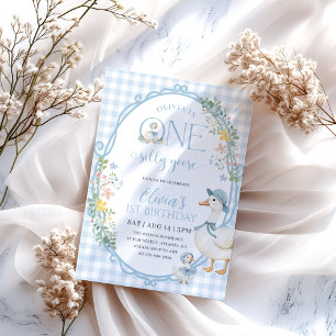 Invitation One Silly Goose Girl 1er anniversaire En vichy ble