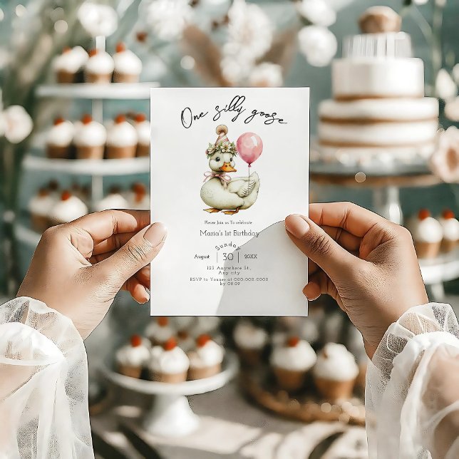Invitation One Silly Goose Girl 1st Birthday  (Créateur téléchargé)