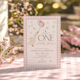 Invitation One Silly Goose Girls 1st Birthday Pink En vichy