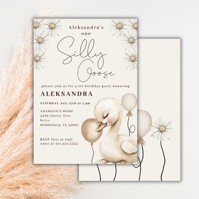Invitation One Silly Goose Neutral Boho Baby 1er anniversaire (Créateur téléchargé)