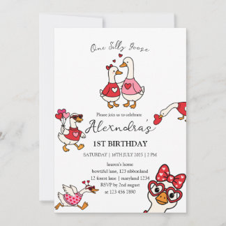 Invitation One Silly Goose Valentine 1st Birthday