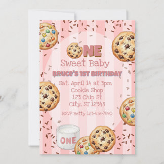 Invitation One Sweet Baby, Pink Cookie 1st birthday