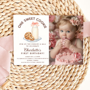 Invitation One Sweet Cookie Photo Girl Premier anniversaire