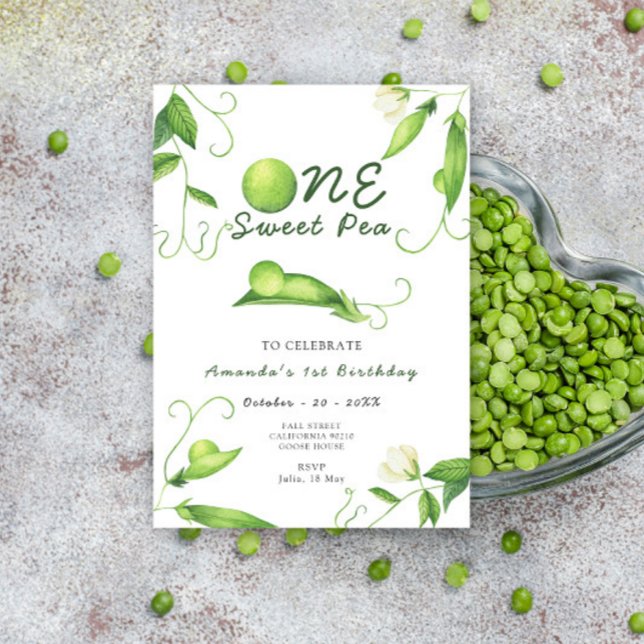 Invitation One Sweet Pea First Birthday Party (Créateur téléchargé)