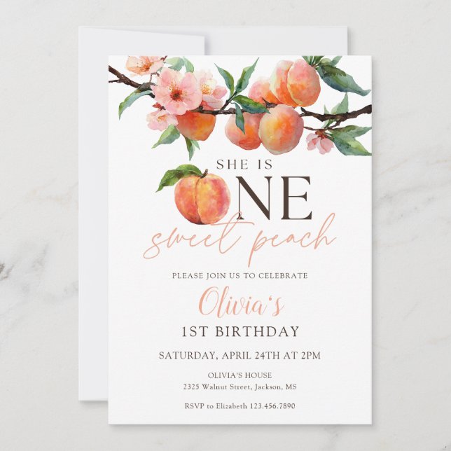 Invitation One Sweet Peach 1st Birthday  (Devant)