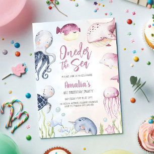 Invitation Oneder la mer Animaux de l'océan 1er Anniversaire 