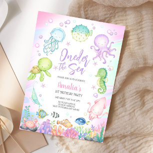 Invitation Oneder la mer Animaux de l'océan 1er Anniversaire 