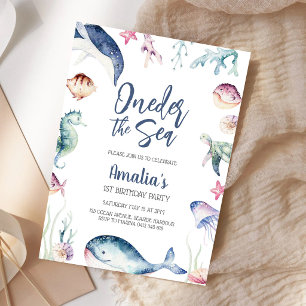 Invitation Oneder la mer Animaux de l'océan 1er Anniversaire 
