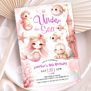 Invitation ONEder The Sea ! 9e anniversaire fille rose mignon