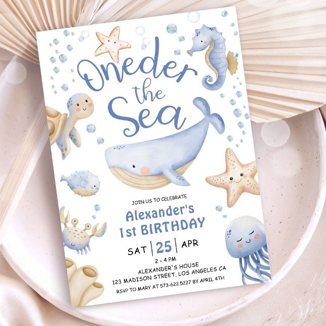 Invitation ONEder The Sea ! Boy Cute Ocean 1er anniversaire (Créateur téléchargé)