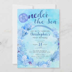 Invitation OneDer the Sea Cute Blue Boy's 1st Birthday Party