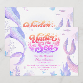 Invitation Oneder the Sea Mermaid 1st birthday girl 