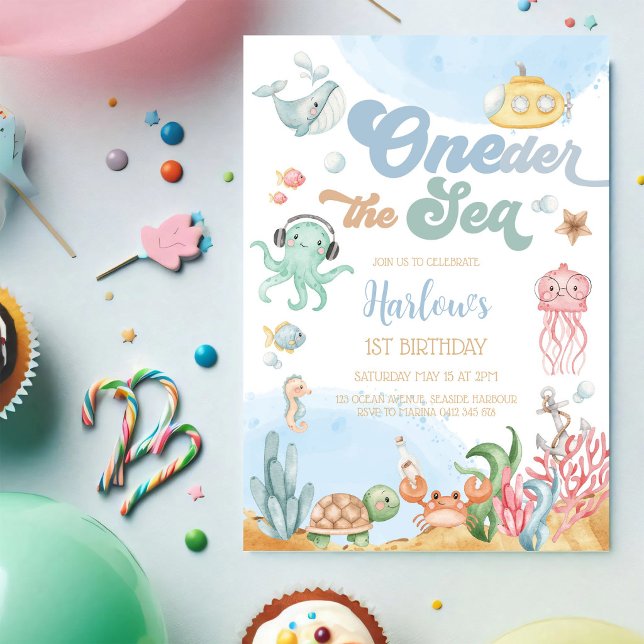 Invitation Oneder the Sea Ocean Theme Kids 1st Birthday (Créateur téléchargé)