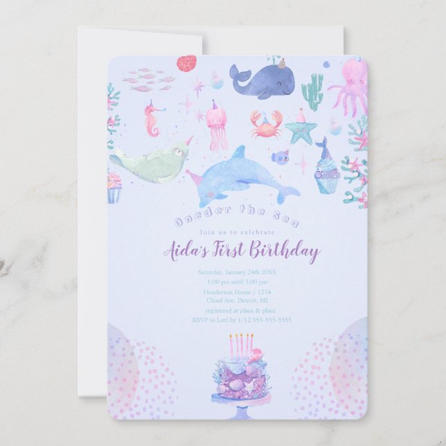 Invitation ONEder the Sea : Under the Sea 1st Birthday Party (Devant)