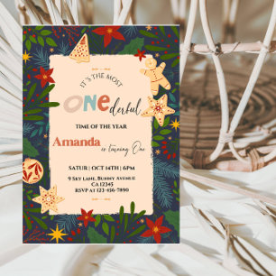 Invitation Onederdday 1st Birthday Boy - Blue and Gold Winter