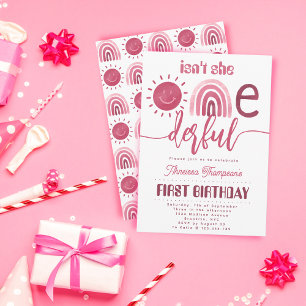 Invitation Onederderful Boho rose arc-en-ciel soleil Annivers