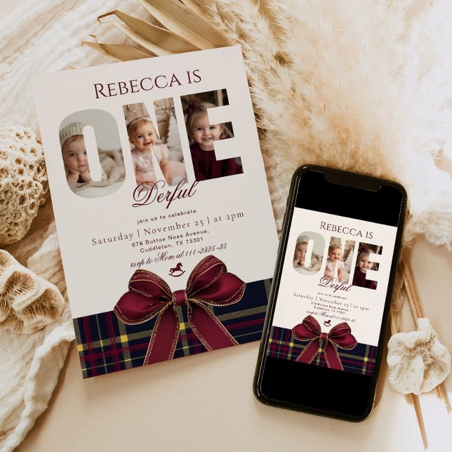 Invitation OneDerful Girl 1er anniversaire Photo Preppy Holid (Créateur téléchargé)