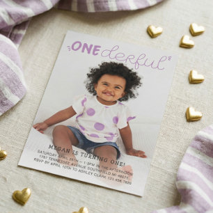 Invitation Onederful Purple Minimal photo Anniversaire